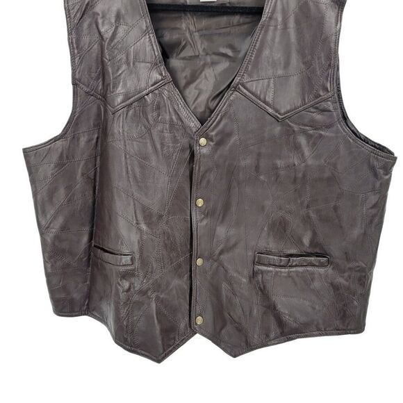 Duke Haband Mens Sz 4XL Western Brown Genuine Leather Patchwork Vest Cowboy - Picture 6 of 13